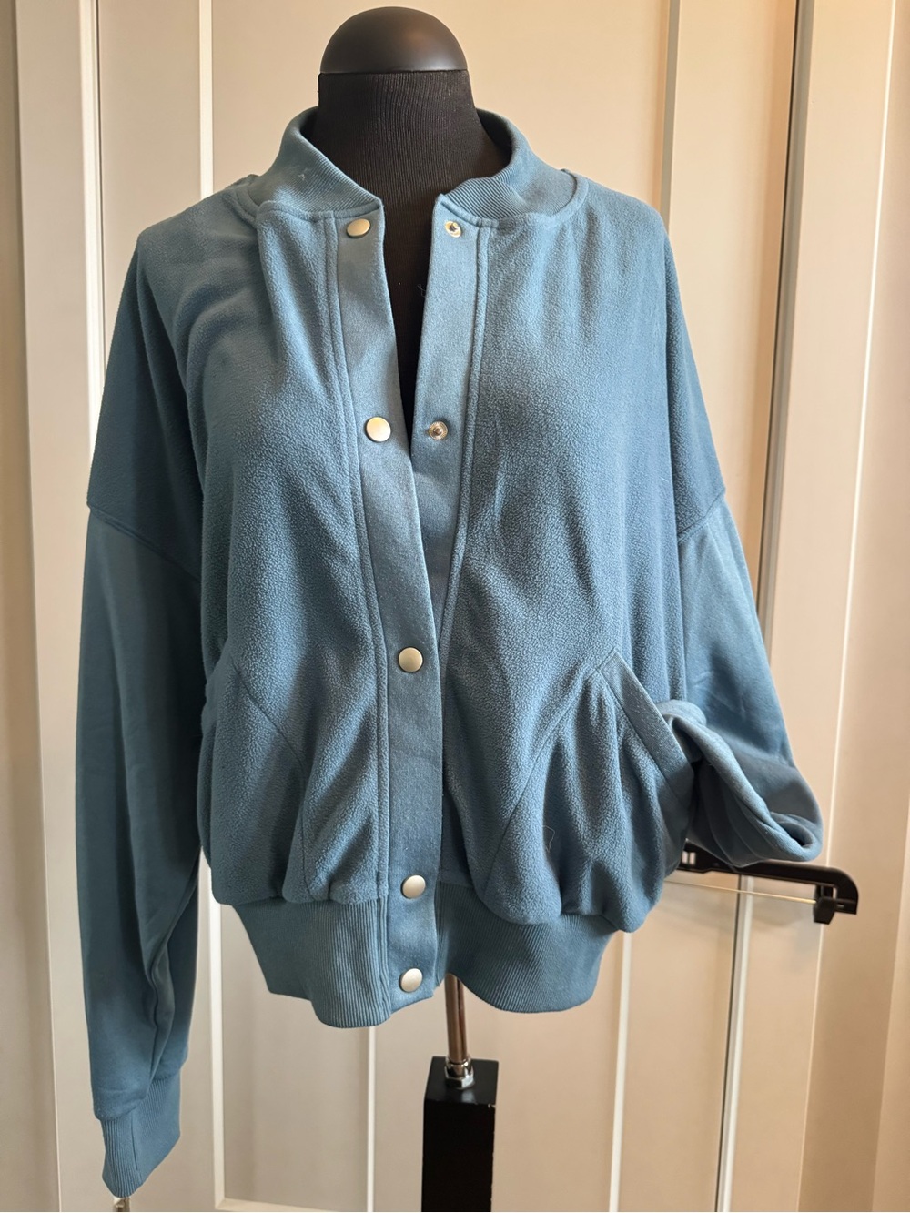 Light Blue Women's Snap-Front Bomber Jacket